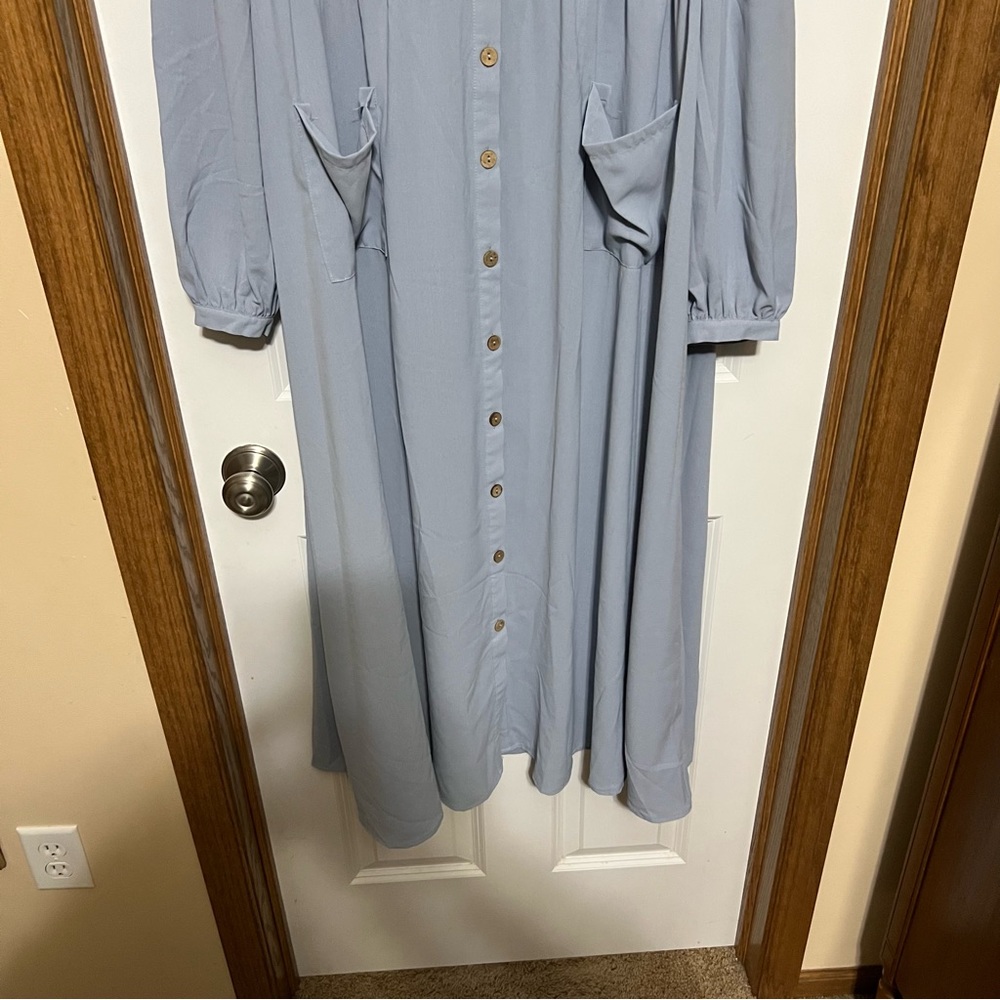SHEIN Maternity Lantern Sleeve Patch Pocket Button Front Dress Size M - Picture 6 of 8
